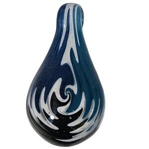 Handcrafted Blue White Swirl Teardrop Glass Pendant Art Deco Statement Jewelry